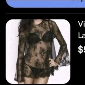 Victoria's Secret sheer Black Lace Pop Over Robe Or Coverup New Medium